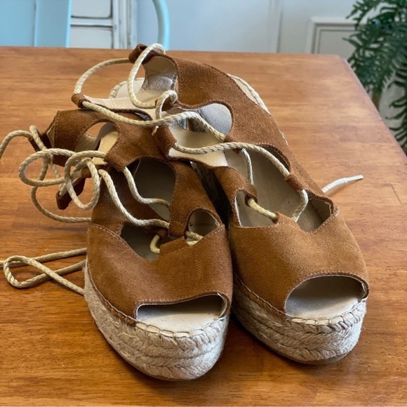 Chocolate Blu Leather Espadrilles Lace-Up Wedges 40 US 9 - Picture 3 of 4